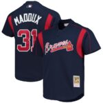 Greg Maddux Atlanta Braves Mitchell & Ness Cooperstown Collection Mesh Batting Practice Button-Up Jersey - Navy - 49Native