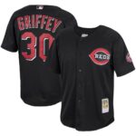 Ken Griffey Jr. Cincinnati Reds Mitchell & Ness Cooperstown Collection Mesh Batting Practice Button-Up Jersey - Black - 49Native