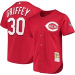Ken Griffey Jr. Cincinnati Reds Mitchell & Ness Cooperstown Collection Mesh Batting Practice Button-Up Jersey - Red - 49Native