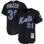 Mike Piazza New York Mets Mitchell & Ness Big & Tall Cooperstown Collection Mesh Button-Up Jersey- Black - 49Native