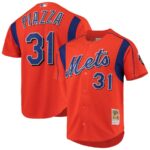 Mike Piazza New York Mets Mitchell & Ness Cooperstown Collection Mesh Batting Practice Button-Up Jersey - Orange - 49Native