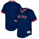 Boston Red Sox Mitchell & Ness Big & Tall Cooperstown Collection Mesh Wordmark V-Neck Jersey - Navy - 49Native