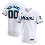 Miami Marlins Nike Home Elite Custom Patch Jersey - White - 49Native