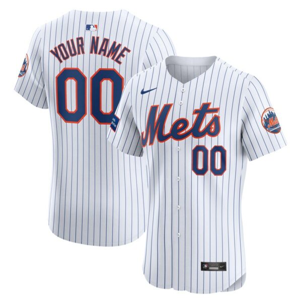 New York Mets Nike Home Elite Custom Patch Jersey - White - 49Native