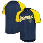 Milwaukee Brewers Stitches Button-Down Raglan Fashion Jersey - Navy - 49Native