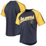 Milwaukee Brewers Stitches Button-Down Raglan Replica Jersey - Navy - 49Native
