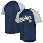 New York Yankees Stitches Button-Down Raglan Fashion Jersey - Navy - 49Native