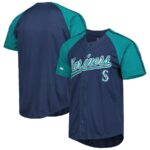 Seattle Mariners Stitches Button-Down Raglan Fashion Jersey - Navy - 49Native