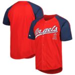 Los Angeles Angels Stitches Button-Down Raglan Fashion Jersey - Red - 49Native