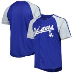 Los Angeles Dodgers Stitches Button-Down Raglan Fashion Jersey - Royal - 49Native