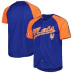 New York Mets Stitches Button-Down Raglan Fashion Jersey - Royal - 49Native