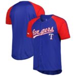 Texas Rangers Stitches Button-Down Raglan Fashion Jersey - Royal - 49Native