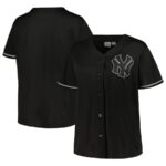 New York Yankees Women's Plus Size Pop Fashion Button-Up Jersey - Black/Navy - 49Native