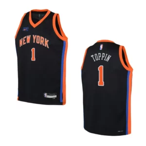 Youth New York Knicks 2022-23 City Edition Obi Toppin Black Jersey - 49Native