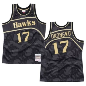 Atlanta Hawks Onyeka Okongwu Black Toile Jersey Hardwood Classics Black - 49Native
