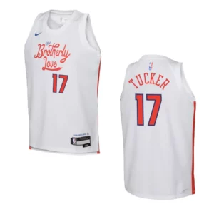 2022-23 Philadelphia 76ers Youth City Edition P.J. Tucker White Jersey - 49Native