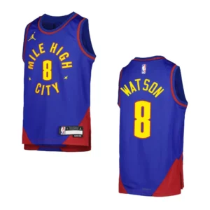 2022-23 Denver Nuggets Youth Statement Edition Peyton Watson Blue Jersey - 49Native