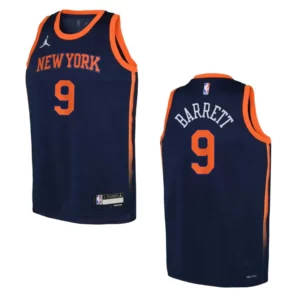 New York Knicks 2022-23 Statement Edition Youth RJ Barrett Navy Jersey - 49Native
