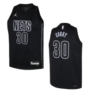 Youth Brooklyn Nets 2022-23 Statement Edition Seth Curry Black Jersey - 49Native