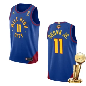 Denver Nuggets 2023 NBA Finals Champions Bruce Brown Jr. Statement Blue Jersey - 49Native