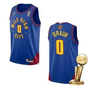Denver Nuggets 2023 NBA Finals Champions Christian Braun Statement Blue Jersey - 49Native