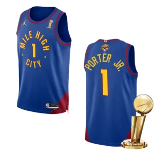 Denver Nuggets 2023 NBA Finals Champions Michael Porter Jr. Statement Blue Jersey - 49Native