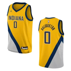 2022-23 Indiana Pacers Youth Statement Edition Tyrese Haliburton Yellow Jersey - 49Native