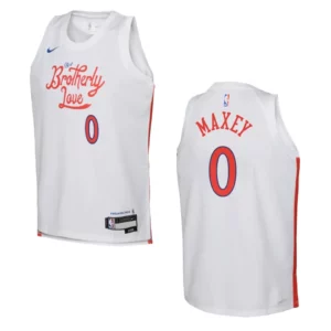 2022-23 Philadelphia 76ers Youth City Edition Tyrese Maxey White Jersey - 49Native