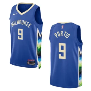 Bucks 2022-23 City Edition Bobby Portis Royal Jersey Swingman - 49Native