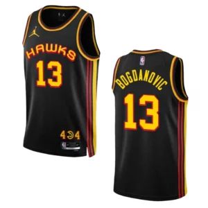 Hawks 2022-23 Statement Edition Bogdan Bogdanovic Black Jersey Swingman - 49Native