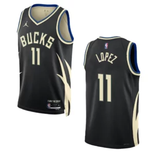 Bucks 2022-23 Statement Edition Brook Lopez Black Jersey Swingman - 49Native