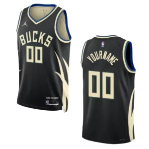 Bucks 2022-23 Statement Edition Custom Black Jersey Swingman - 49Native