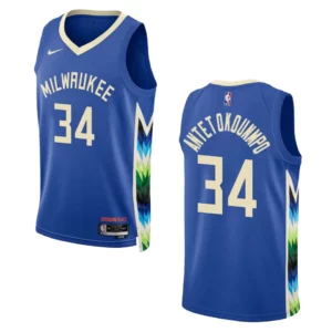 Bucks 2022-23 City Edition Giannis Antetokounmpo Royal Jersey Swingman - 49Native