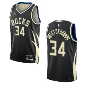 Bucks 2022-23 Statement Edition Giannis Antetokounmpo Black Jersey Swingman - 49Native