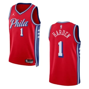 76ers 2022-23 Statement Edition James Harden Red Jersey Swingman - 49Native