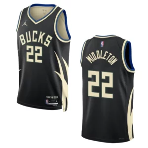 Bucks 2022-23 Statement Edition Khris Middleton Black Jersey Swingman - 49Native