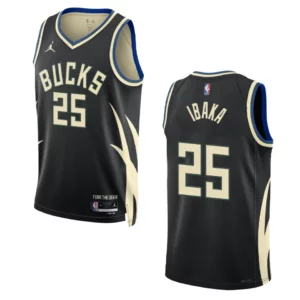 Bucks 2022-23 Statement Edition Serge Ibaka Black Jersey Swingman - 49Native