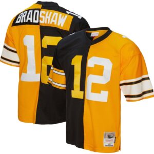 Terry Bradshaw Pittsburgh Steelers Mitchell & Ness 1976 Split Legacy Replica Jersey - Black/Gold- 49Native