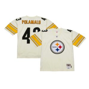 Troy Polamalu Pittsburgh Steelers Mitchell & Ness Chainstitch Legacy Jersey - Cream- 49Native