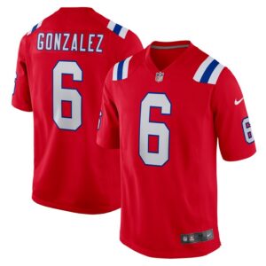 Christian Gonzalez New England Patriots Nike Alternate Team Game Jersey - Red- 49Native