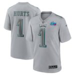 Jalen Hurts Philadelphia Eagles Nike Super Bowl LVII Patch Atmosphere Fashion Game Jersey - Gray- 49Native