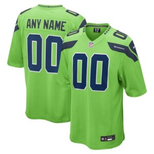 Seattle Seahawks Nike Alternate Custom Game Jersey - Neon Green- 49Native