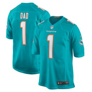 Number 1 Dad Miami Dolphins Nike Game Jersey - Aqua- 49Native