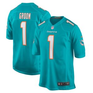 Number 1 Groom Miami Dolphins Nike Game Jersey - Aqua- 49Native