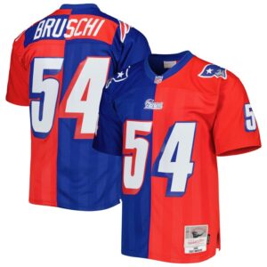 Tedy Bruschi New England Patriots Mitchell & Ness 1996 Split Legacy Replica Jersey - Royal/Red- 49Native