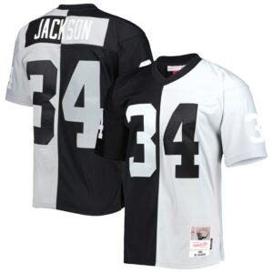 Bo Jackson Las Vegas Raiders Mitchell & Ness 1988 Split Legacy Replica Jersey - Black/Silver- 49Native