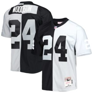 Charles Woodson Las Vegas Raiders Mitchell & Ness 1998 Split Legacy Replica Jersey - Black/Silver- 49Native