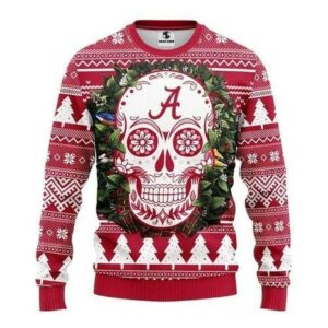 Alabama Crimson Tide Skull Flower Ugly Christmas Sweater