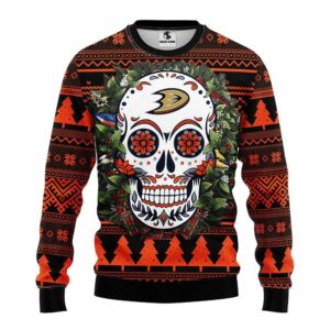 Anaheim Ducks Skull Flower Ugly Christmas Sweater