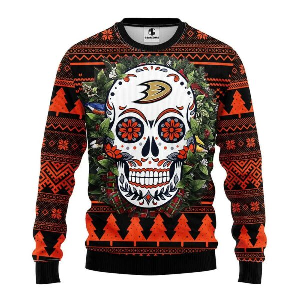 Anaheim Ducks Skull Flower Ugly Christmas Sweater